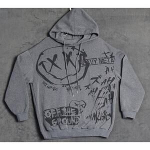 Romwe Gray Hoodie Sweatshirt, Men’s Size M , Emoji ,Heavy Metal , Rock & Roll